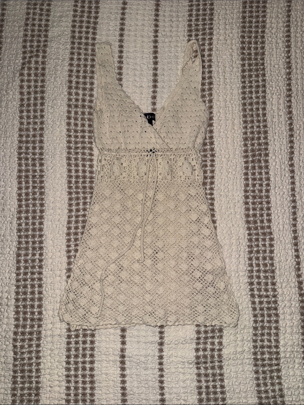 BEBE Crochet V-Neck Mini Dress in Cream